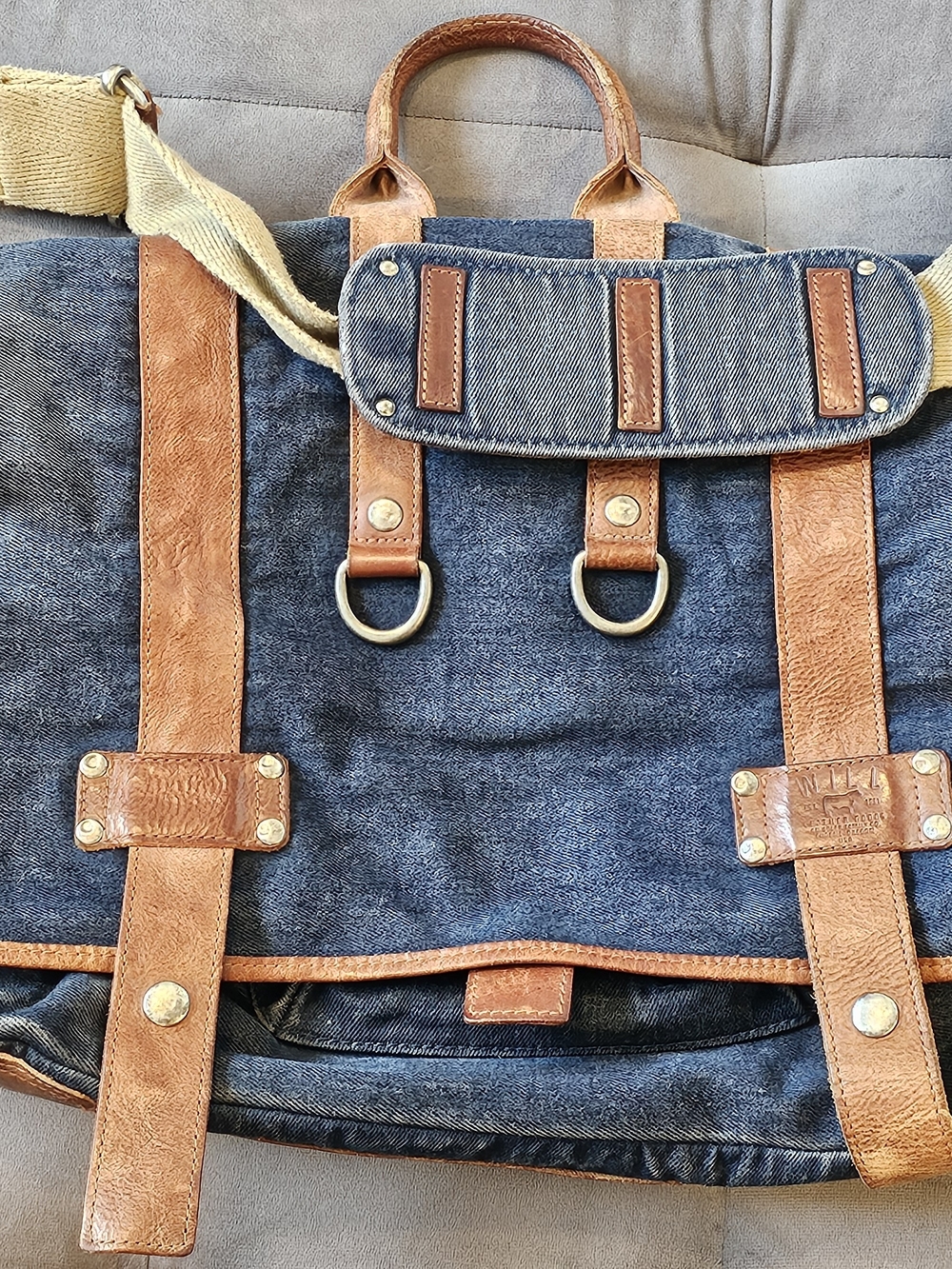 WILL LEATHER GOODS Hopper Denim & Leather Messenger Bag w/ Removable Laptop Case